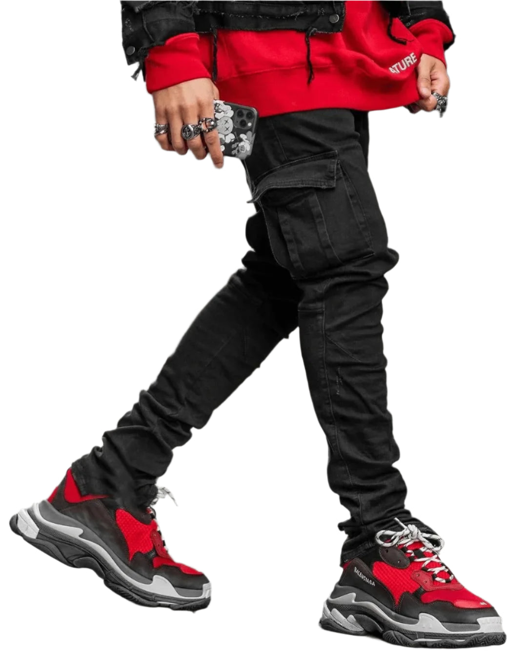 Men’s Cargo Jeans – Mid Waist Multi-Pocket Casual Denim Pants