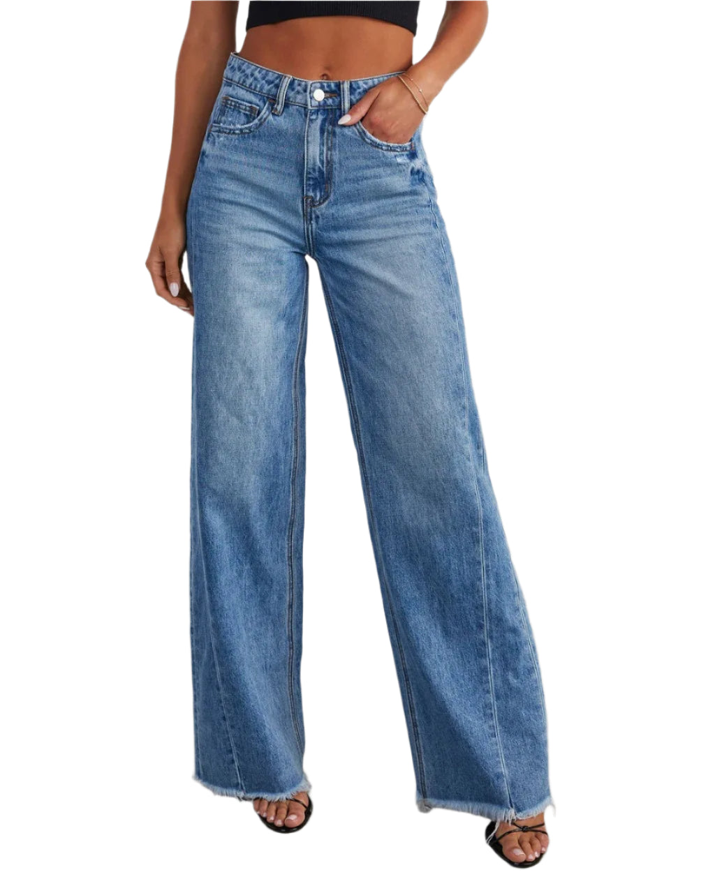 Women’s Straight Floor-Length High Waist Spliced Jeans