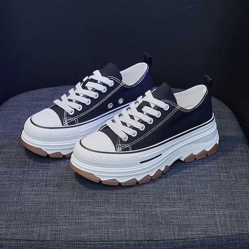 Korean Women’s Canvas Sneakers – Thick Bottom Casual Fashion Shoes