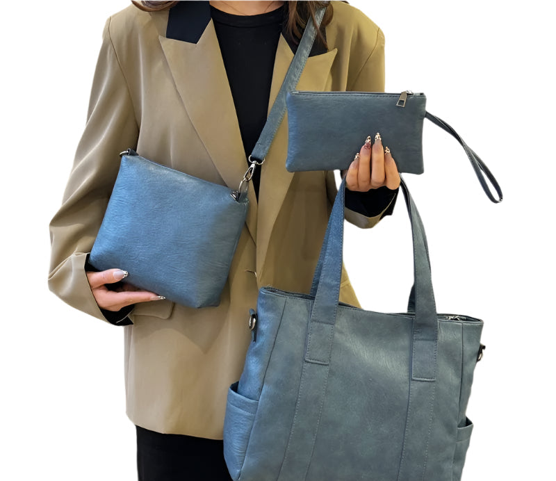 3-Piece Women's PU Leather Shoulder Crossbody Handbags Set
