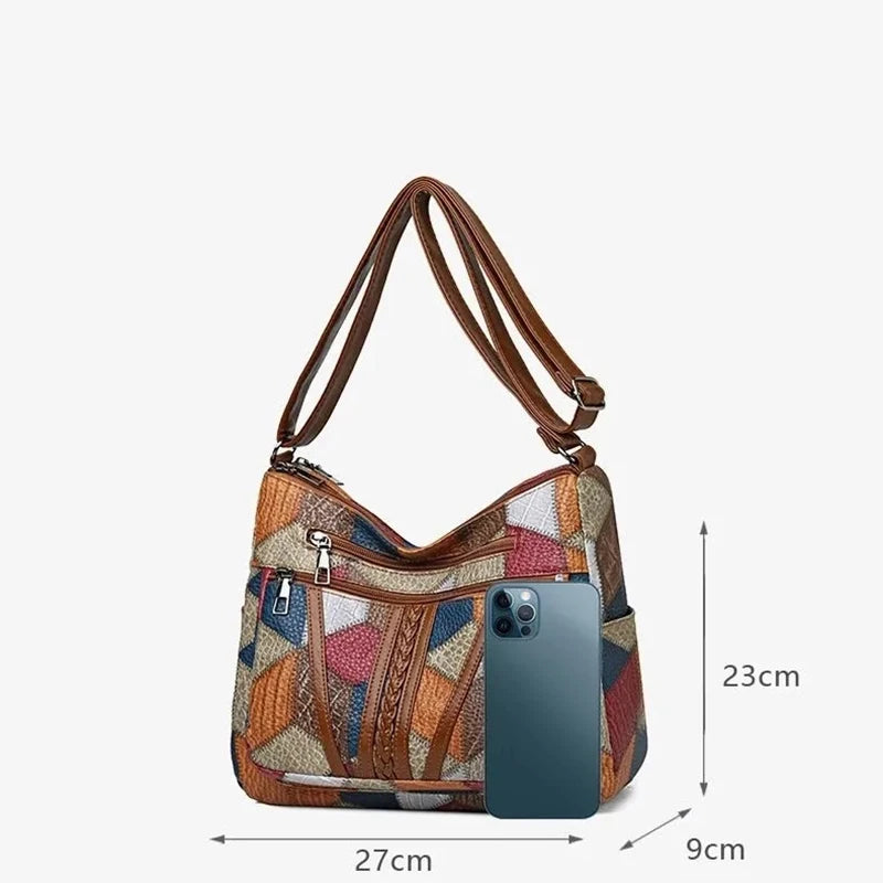 Women's Elegant Vintage Crossbody Bag: Trendy Patchwork Handbag