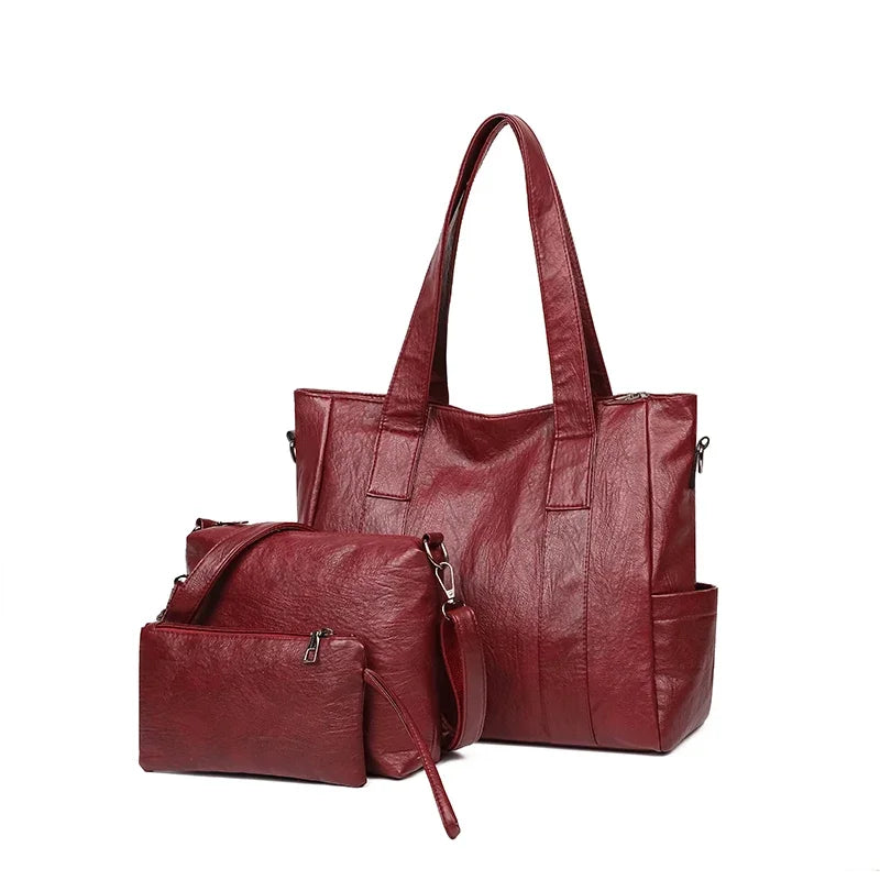 3-Piece Women's PU Leather Shoulder Crossbody Handbags Set