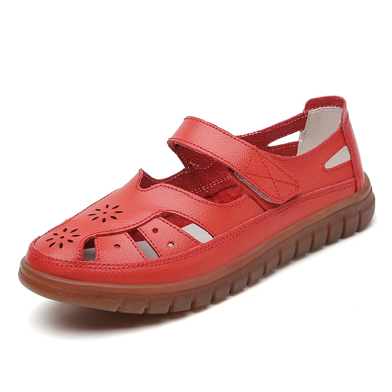 Women's Breathable Leather Sandals: Non-Slip Casual Roman Style