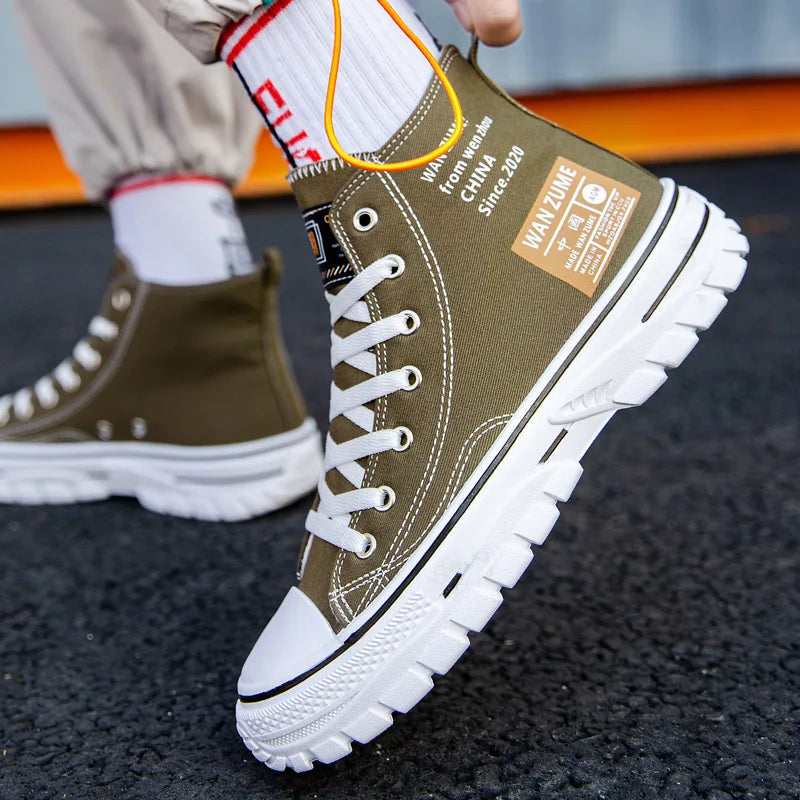 Men's High Top Canvas Sneakers – Lace-Up Sport Board Shoes for Casual Street Style