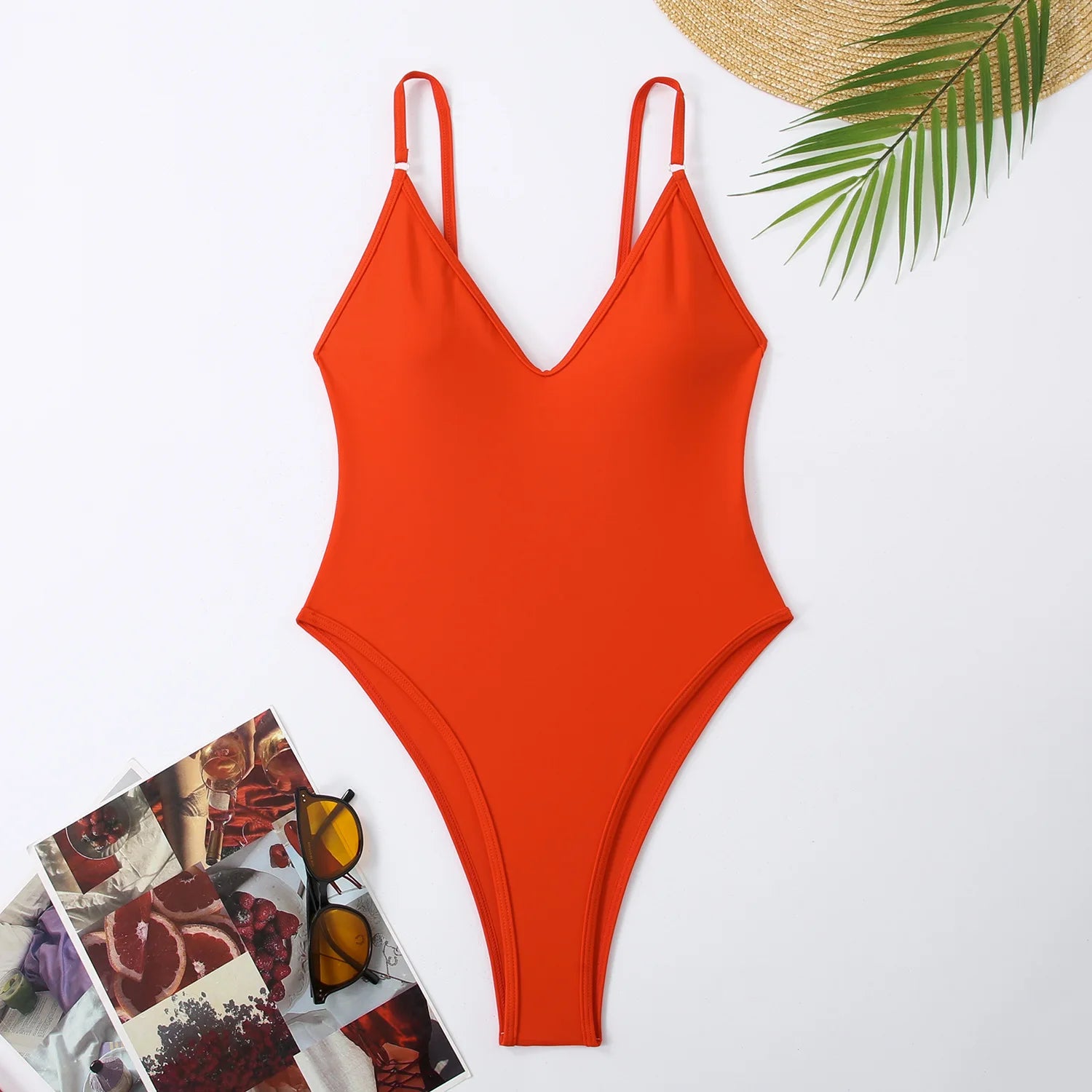 New Sexy One Piece Swimsuit: Solid Neon Yellow Thong Monokini
