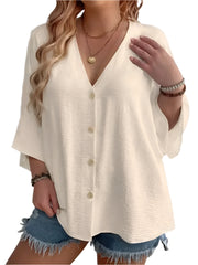 Plus Size Women's V-Neck T-Shirt - Breathable Spring/Summer Casual