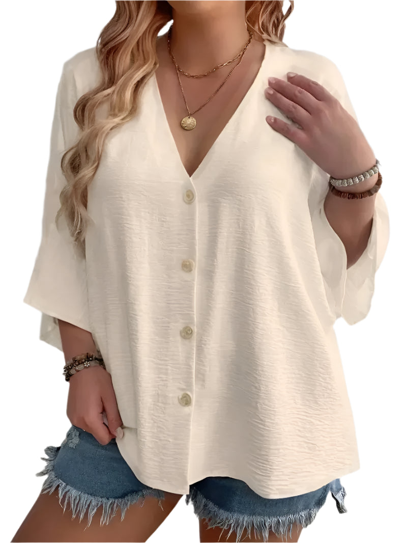 Plus Size Women's V-Neck T-Shirt - Breathable Spring/Summer Casual