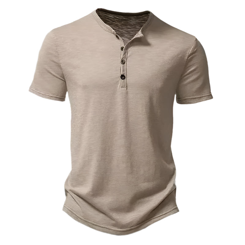 Men’s Henley Slub Cotton T-Shirt – Casual Solid Color Summer Streetwear