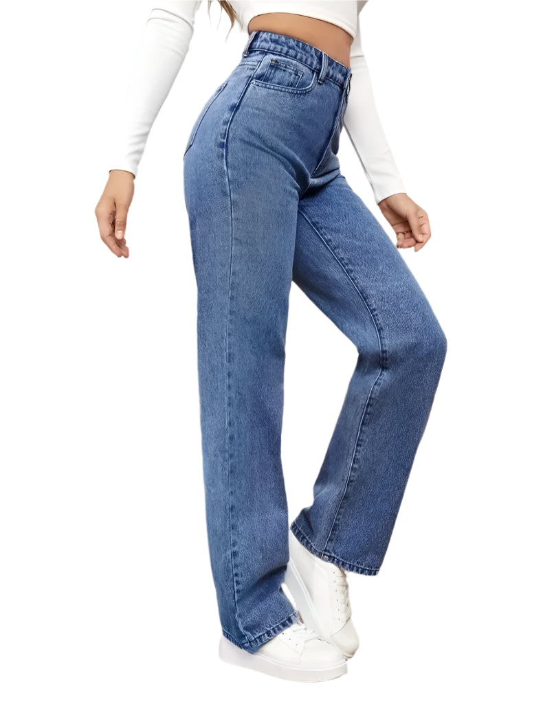 Women's Y2K Loose Straight Jeans - High Waist Ankle Length Denim-Look