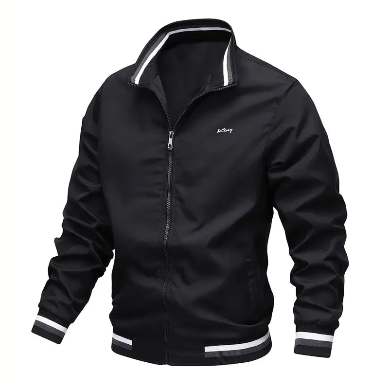 Black jacket with white accents on a white background