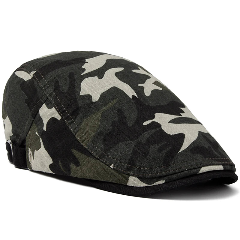 Men’s Camouflage Cotton Linen Beret – Adjustable Lightweight Sun Cap
