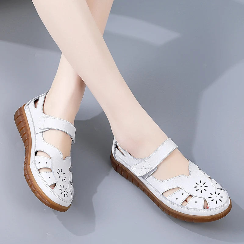 Women's Breathable Leather Sandals: Non-Slip Casual Roman Style