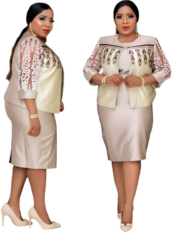 Plus Size 2-Piece African Dress Set – Pleated Spring/Autumn