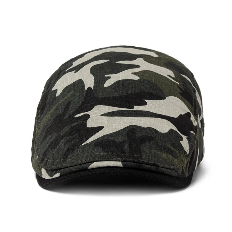 Men’s Camouflage Cotton Linen Beret – Adjustable Lightweight Sun Cap
