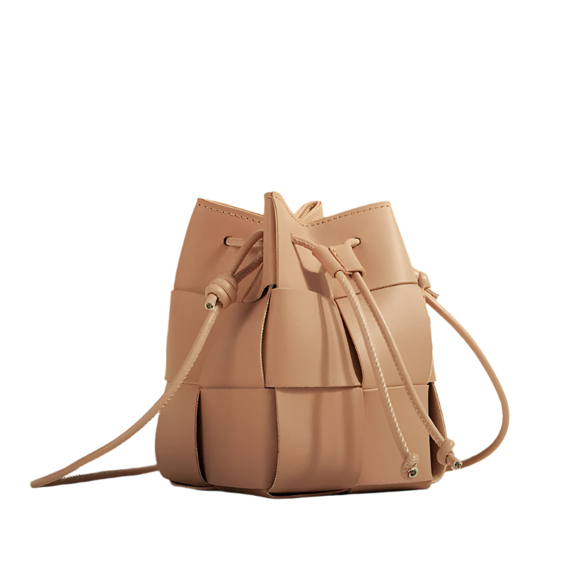 Small Woven Bucket Bag – Drawstring Designer Shoulder Handbag for Women