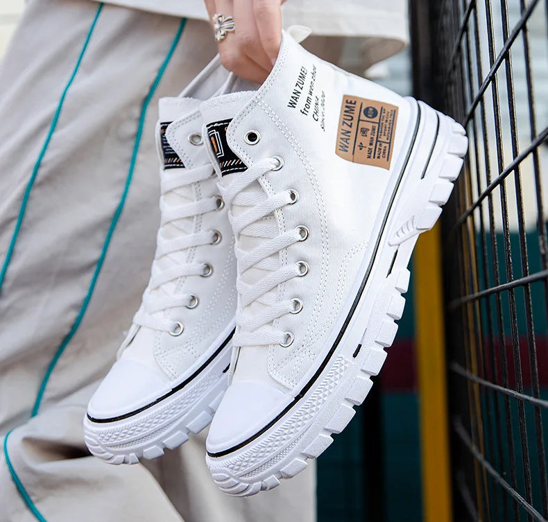 Men's High Top Canvas Sneakers – Lace-Up Sport Board Shoes for Casual Street Style