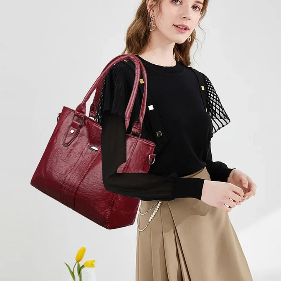 Vintage Soft Leather Handbag – Large Capacity Designer Shoulder Tote for Women
