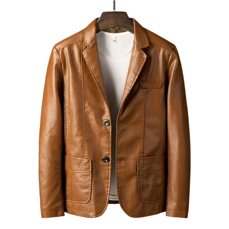 Men's PU Leather Jacket: Slim Fit, Spliced Turn-Down Collar
