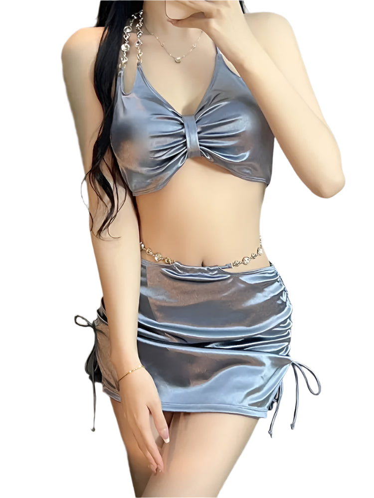 Women's Sexy Bikini: 3PC Silver Gray Sports Style Swimsuit