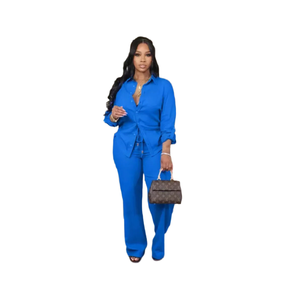 Women's Fashion 2-Piece Set – Long Sleeve Shirt & Straight Pants