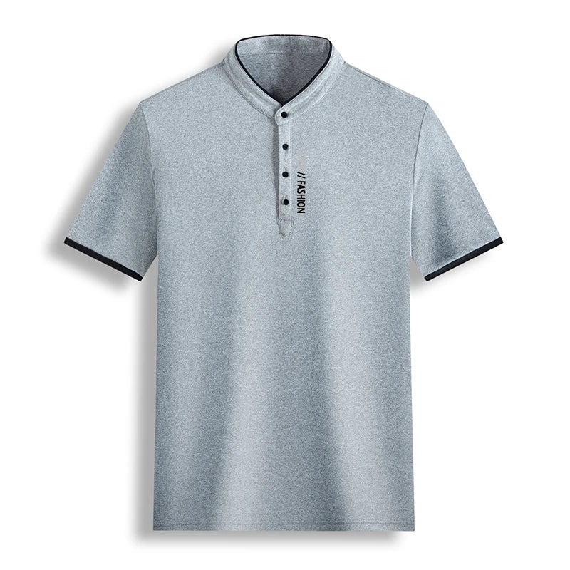 Men’s Stand-Up Collar Solid Color T-Shirt – Breathable Summer Casual Top