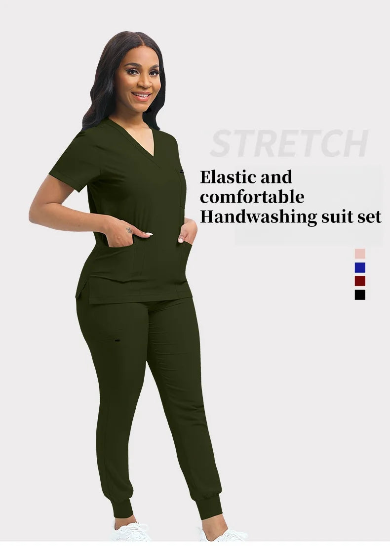 Multicolor Unisex Medical Scrubs Set - Short Sleeve V-Neck Workwear