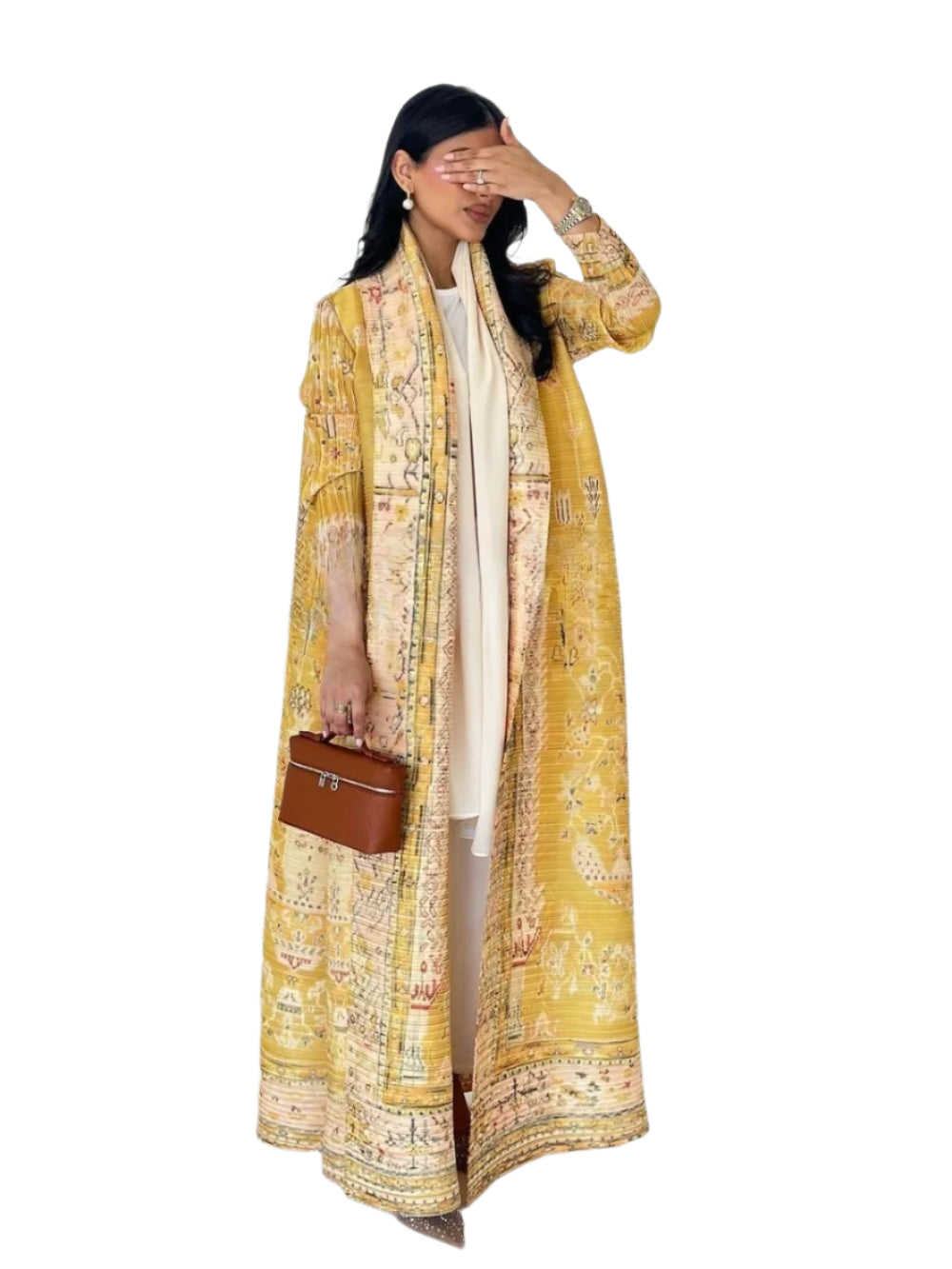Women's Open Abaya – Pleated Stretch Maxi Cardigan Robe