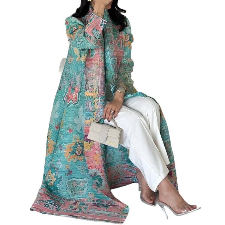 Women's Open Abaya – Pleated Stretch Maxi Cardigan Robe