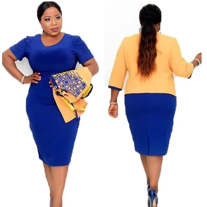 Plus Size 2-Piece African Dress Set – Pleated Spring/Autumn