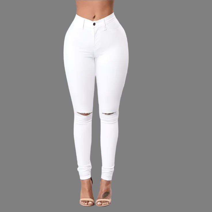 Women's High-Waist Ripped Skinny Jeans - Slim Fit Stretch Pencil Pants