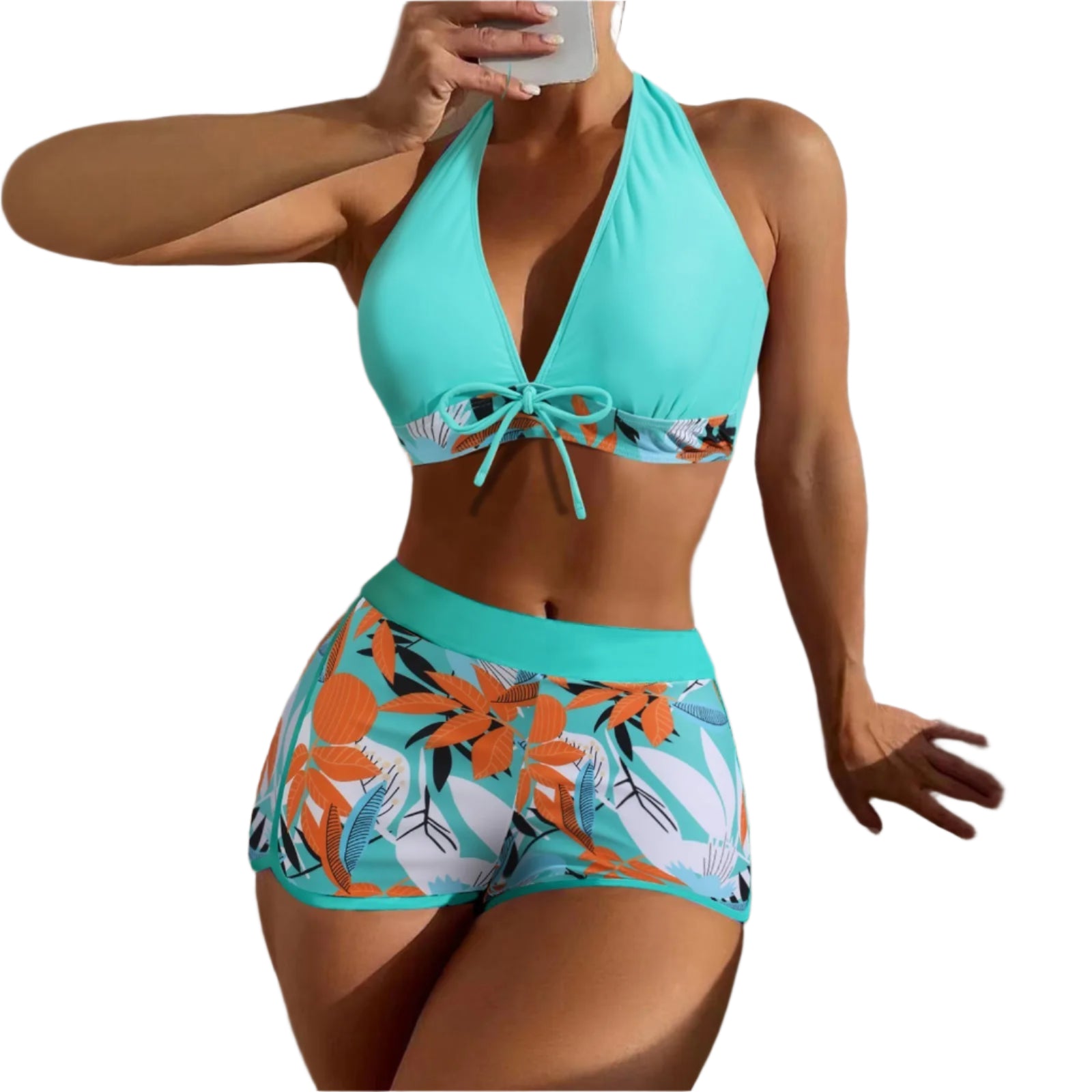 High Waist Plant Print Bikini Set – 2-Piece Swimwear for Women