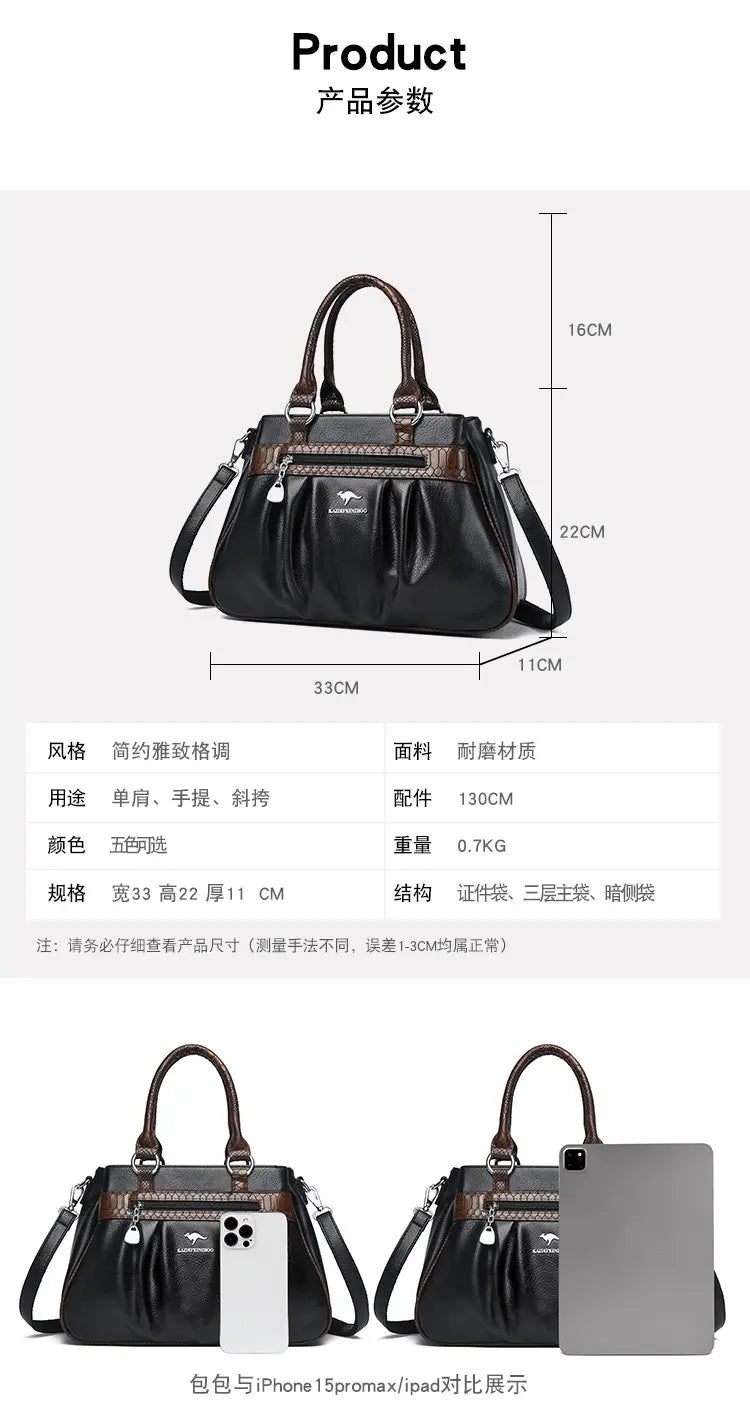 Large Capacity PU Leather Tote – Casual Shoulder Handbag for Women