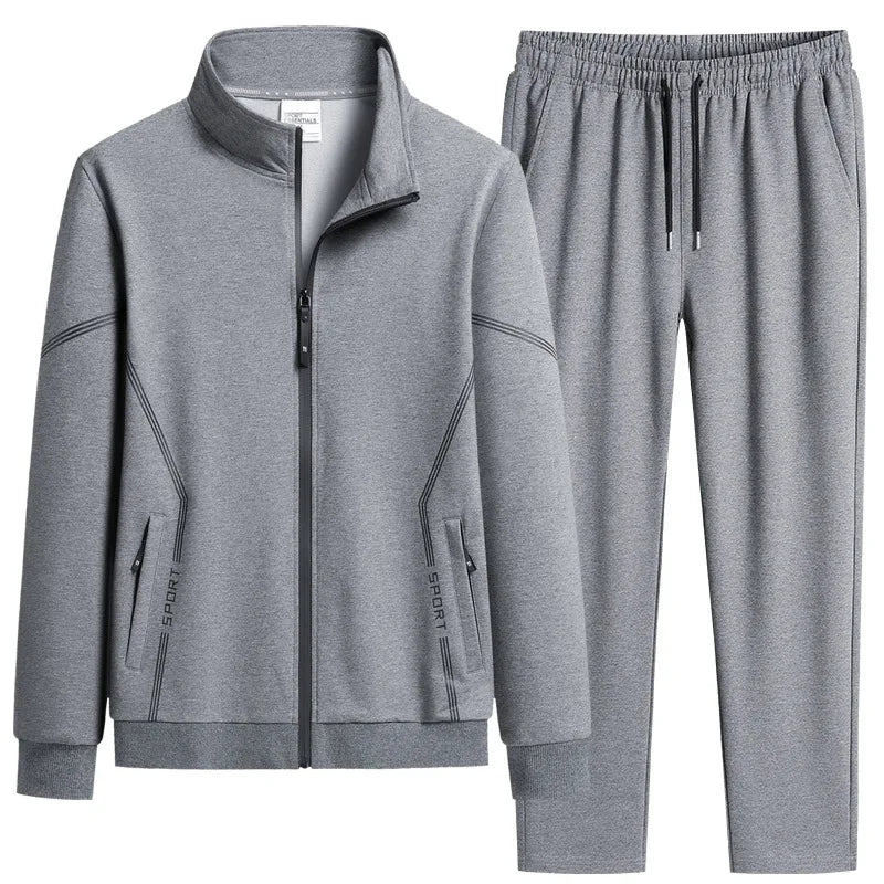 Gray tracksuit with jacket and pants on a white background
