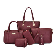 Libarrecy Fashion 6PC Handbag Set - Braid Shoulder Crossbody Tote