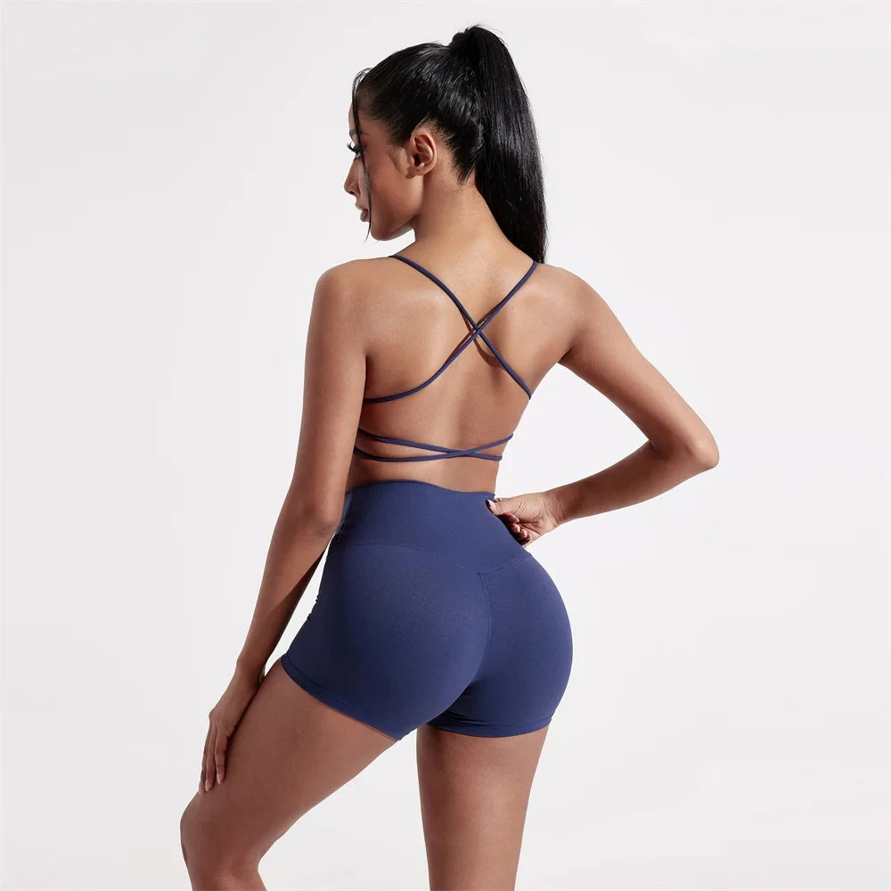 Women's Cross Back Sports Bra: Solid Color Fitness Top for Yoga
