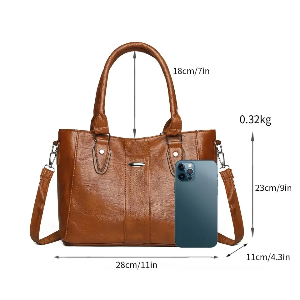 Vintage Soft Leather Handbag – Large Capacity Designer Shoulder Tote for Women