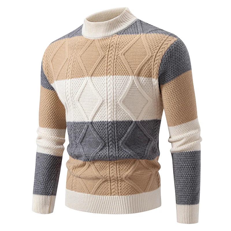 Men’s Patchwork Knitted Sweater – Youthful & Trendy Autumn/Winter Wear