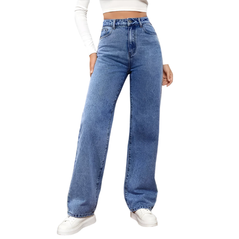 Women's Y2K Loose Straight Jeans - High Waist Ankle Length Denim-Look