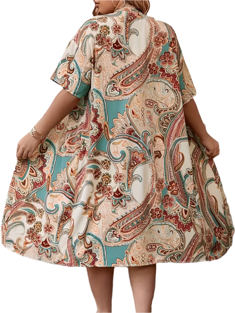 Plus Size Boho Print Kimono & Shorts Set - Summer Vacation Style