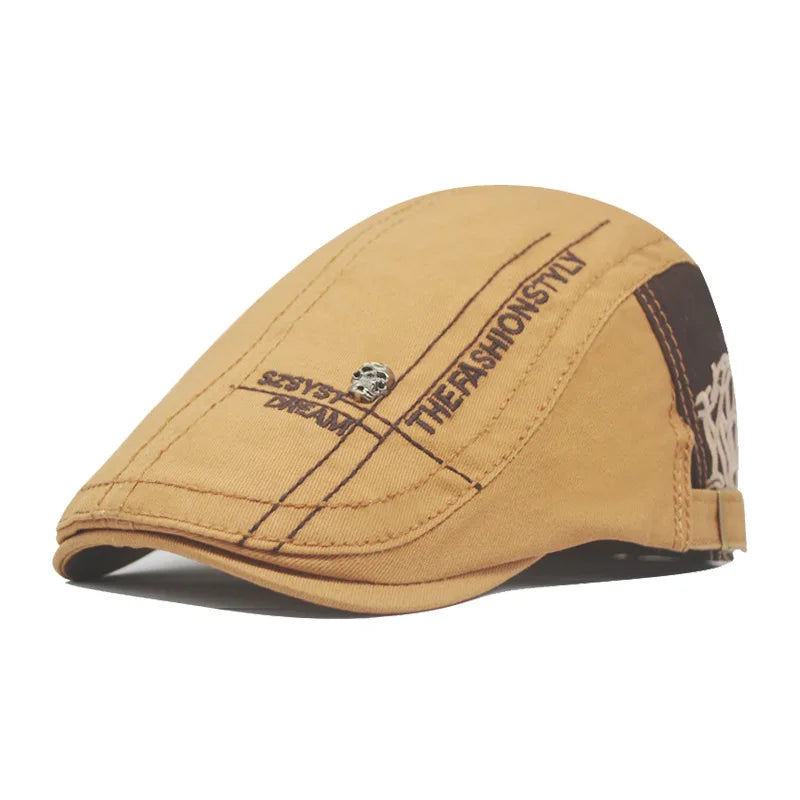 Summer Cotton Newsboy Cap - Casual Peaked Beret with Letter Detail