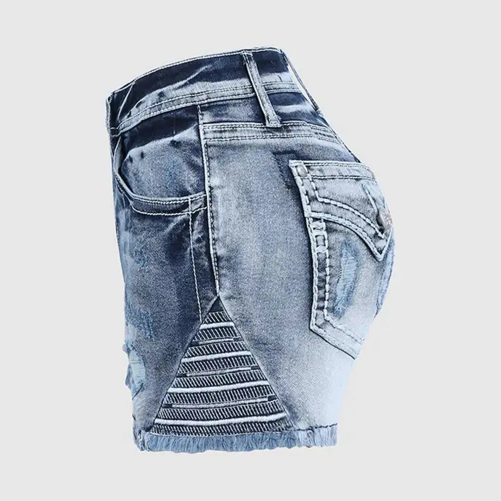 Y2K Retro Leopard Print Low Waist Distressed Black Denim Shorts