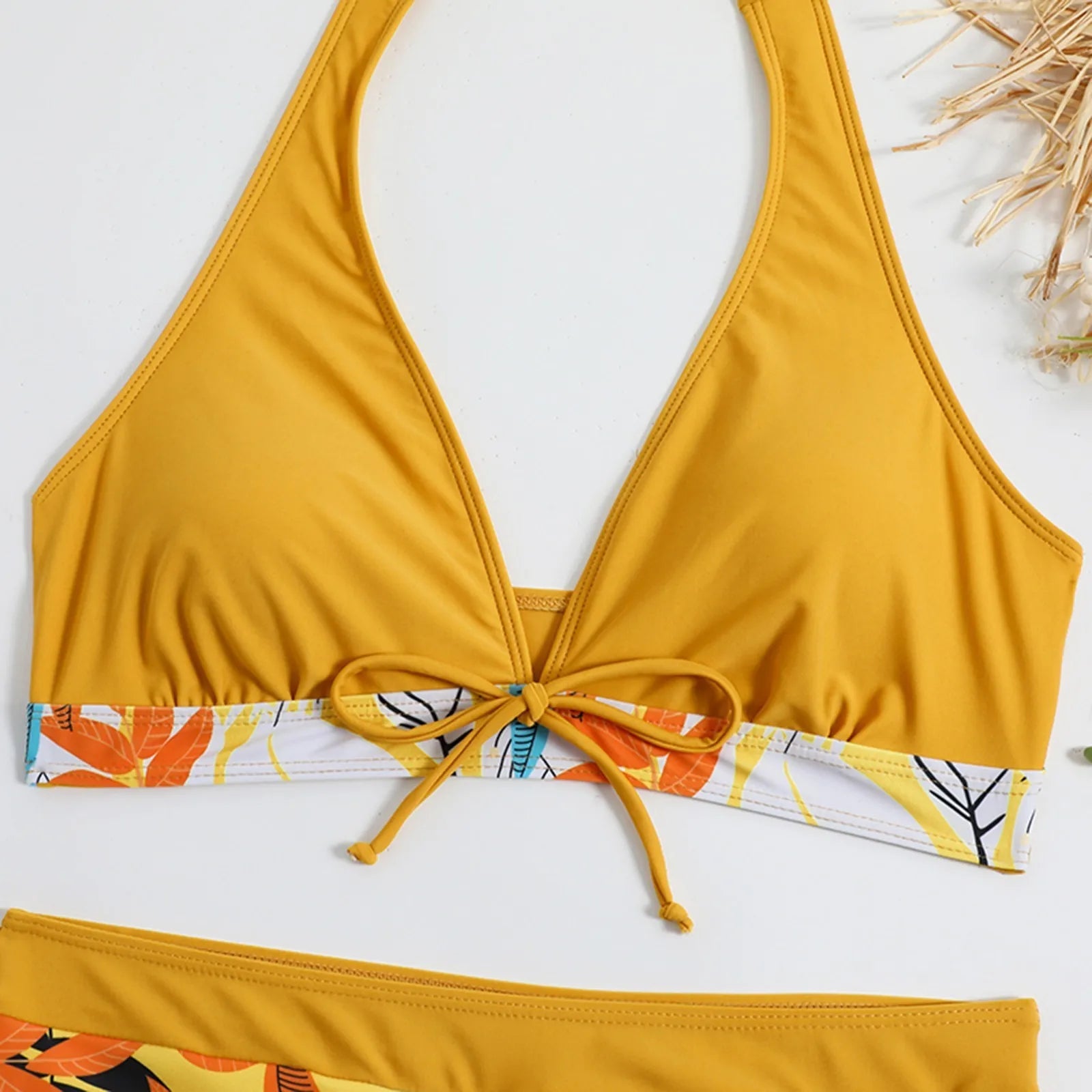 High Waist Plant Print Bikini Set – 2-Piece Swimwear for Women
