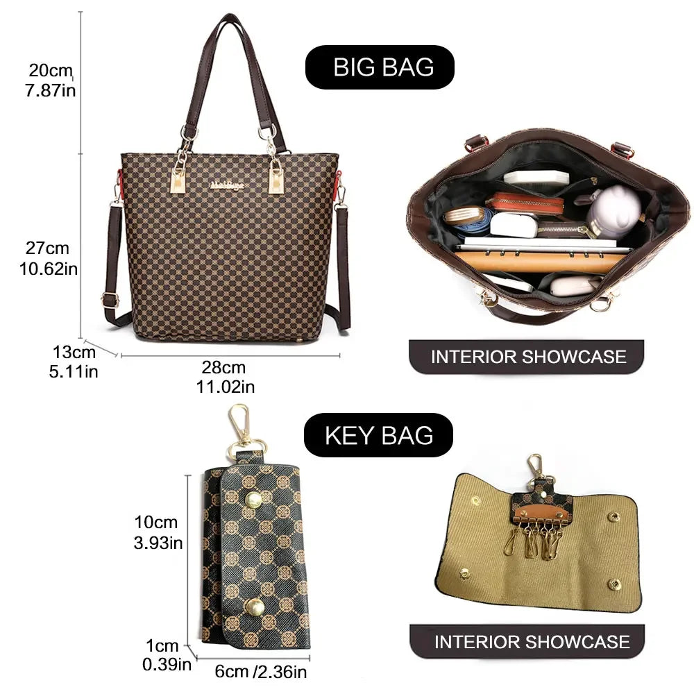 6PCS Printed Handbag Set - Large Capacity Tote & Crossbody Bags