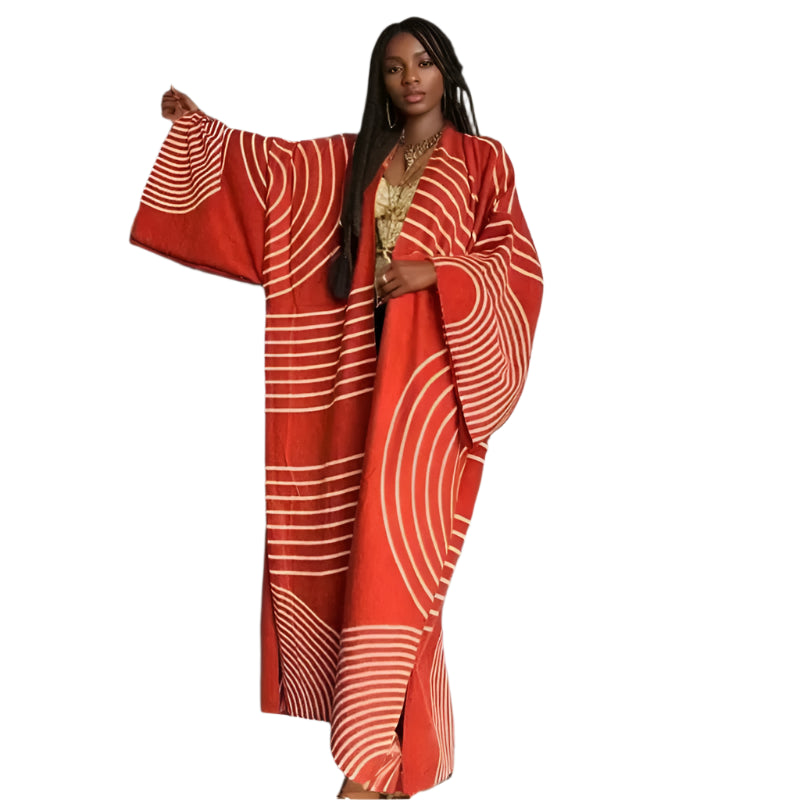 Bohemian Geometric Print Open Front Kimono Coat – Women's Loose Knit Cardigan