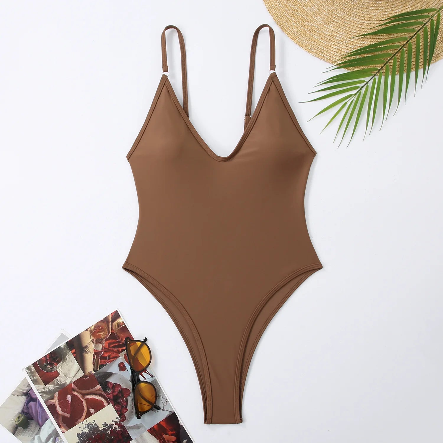 New Sexy One Piece Swimsuit: Solid Neon Yellow Thong Monokini