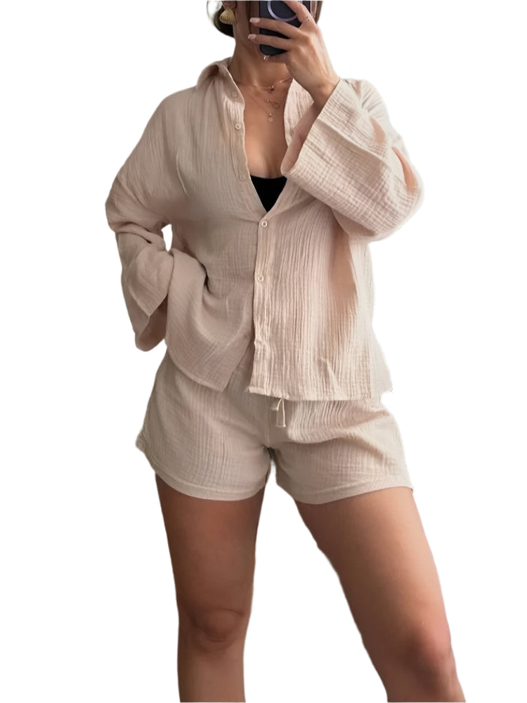 Women's Casual Shirt & Shorts Suit - Full Sleeve Spring/Summer Set