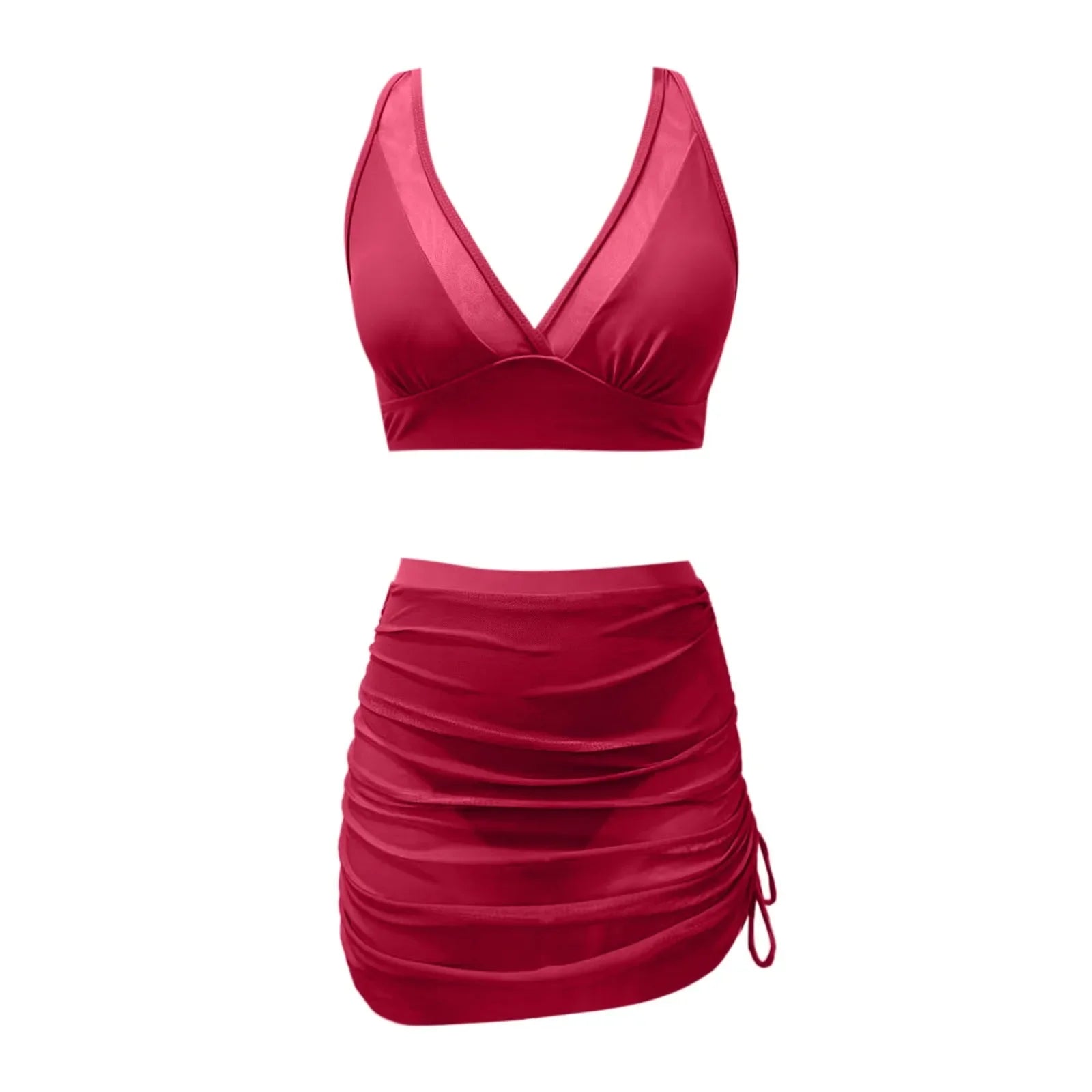 Sexy V-Neck Swimsuit: Women's High Waist Two-Piece with Swim Skirt