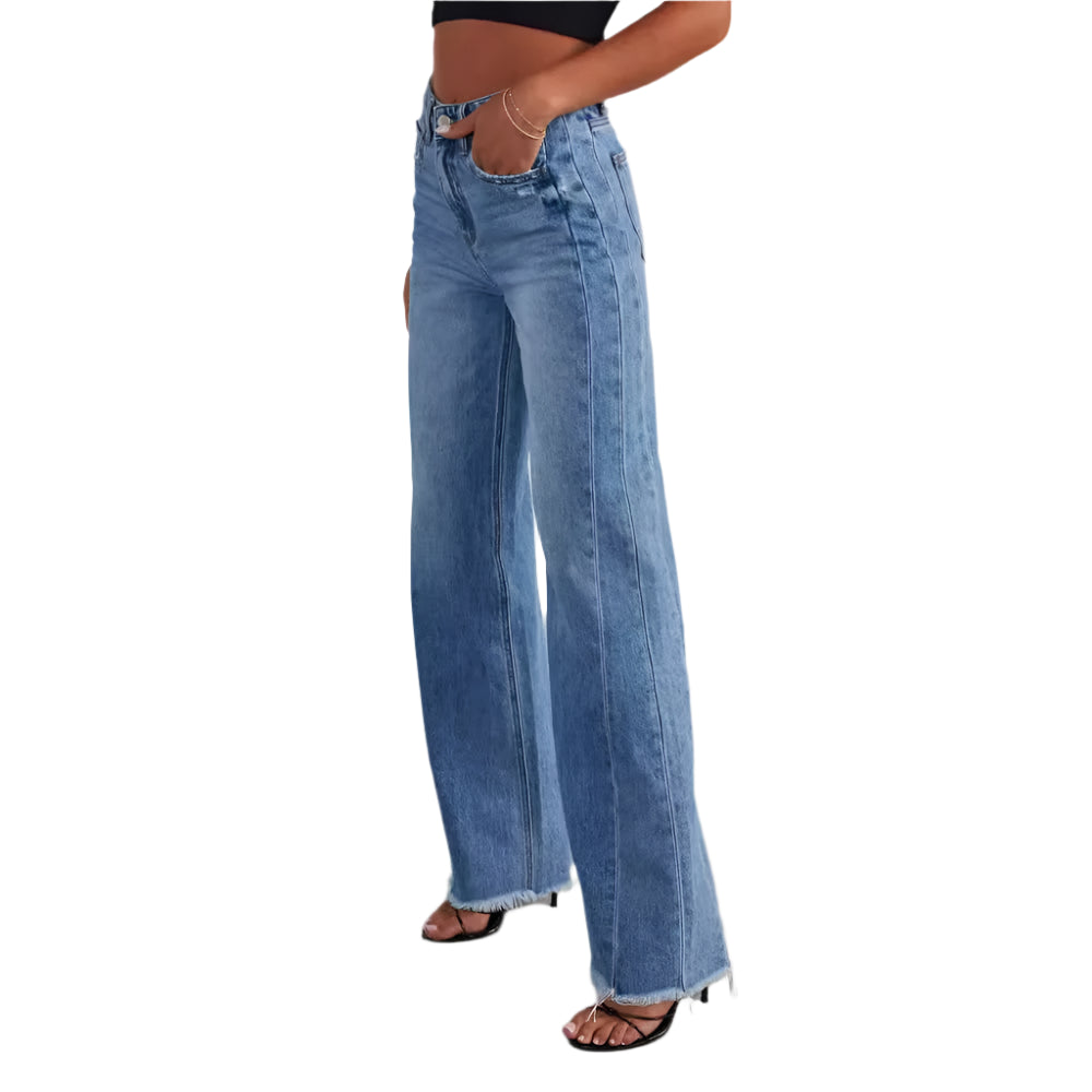 Women’s Straight Floor-Length High Waist Spliced Jeans