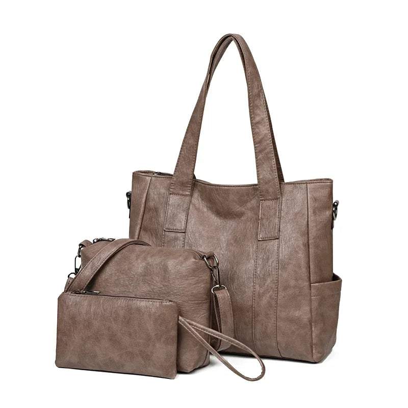 3-Piece Women's PU Leather Shoulder Crossbody Handbags Set