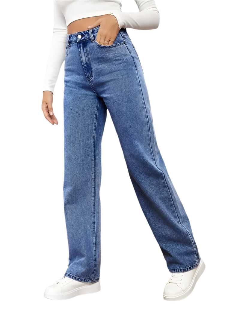 Women's Y2K Loose Straight Jeans - High Waist Ankle Length Denim-Look